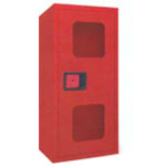Armario metálico empotrable con puerta roja con visores para extintor de polvo 6-9 kg